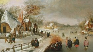 Paesaggio invernale con pattinatori